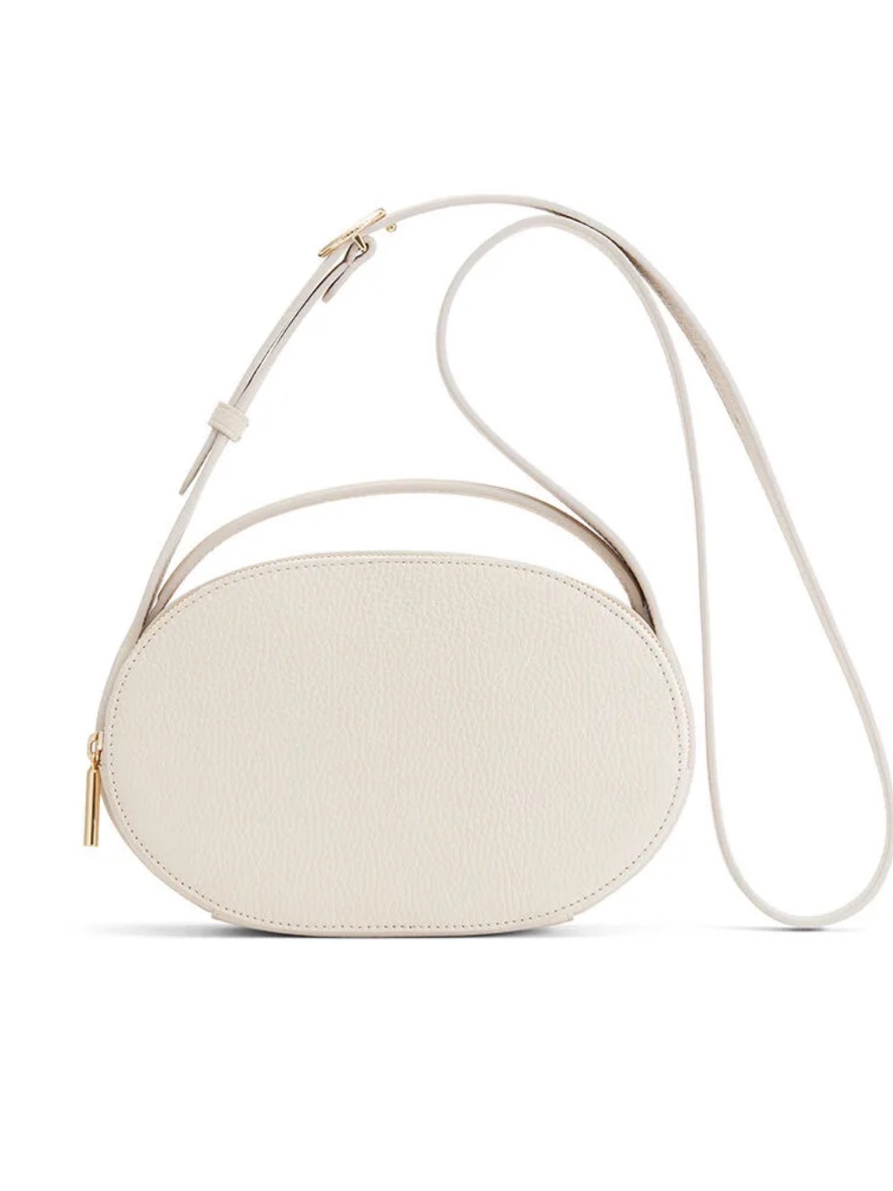 Cuyana Cream Oval Pebbled Leather Crossbody with Gold Zip